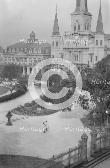 St. Louis Cathedral and the Cabildo, New Orleans, between 1920 and 1926. Creator: Arnold Genthe.