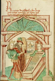 The King Showing his Son-in-Law a Chest of Silver and Gold; Barlaam und Josaphat, 1469. Creators: Hans Schilling, Diebolt Lauber.