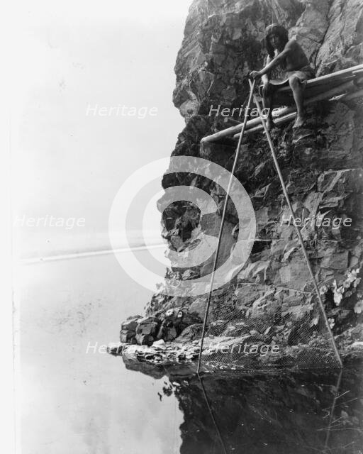 Fishing platform on Trinity River-Hupa, c1923. Creator: Edward Sheriff Curtis.