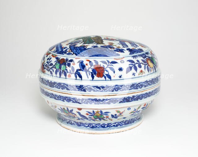 Covered Box with Scholars in a Garden Encricled by..., Ming dynasty, probably Wanli, (1573-1620). Creator: Unknown.