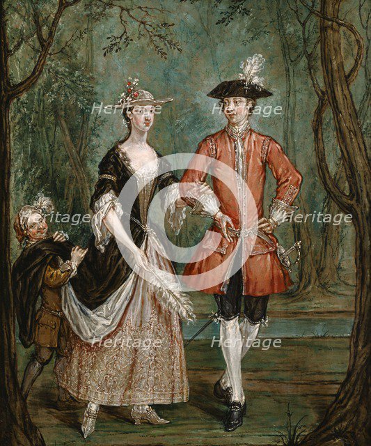'Lady and Gentleman with a Page', c1750-c1755. Artist: Marcellus Laroon the Younger.