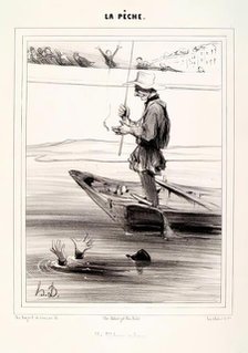 La Pêche. Un Pêcheur Endurci, 1840. Creator: Honore Daumier.