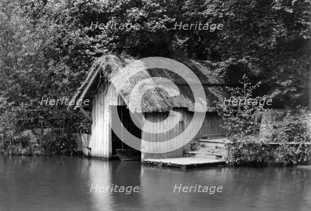 Wooden boathouse beside the River Rother, Woolbeding, West Sussex, c1900. Artist: Farnham Maxwell Lyte