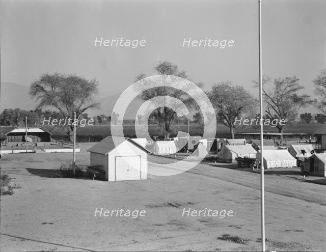 View of Kern migrant camp, community center at left, California, 1936. Creator: Dorothea Lange.