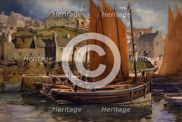 Drying the Sails, Portsoy, 1907. Creator: William Grant Murray.