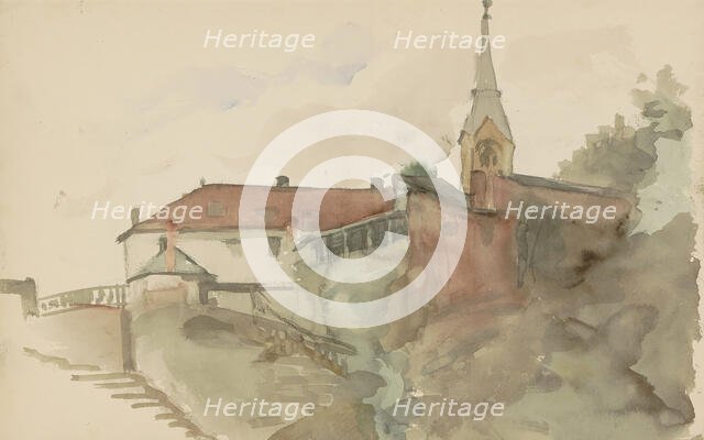 Church in the middle of some houses, 1865-1913. Creator: Abrahamina Arnolda Louisa Hubrecht.