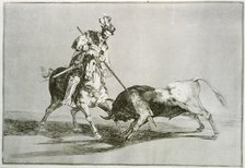 Bullfighting, series of etchings by Francisco de Goya, plate 11: 'El Cid Campeador lancenado otro…