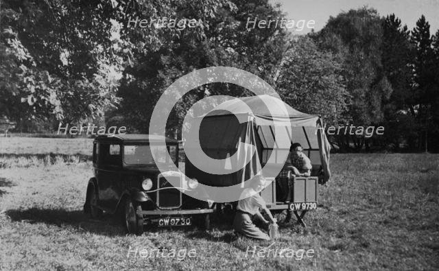 1931 Austin 7 with trailer tent. Creator: Unknown.
