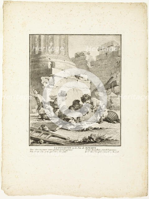 The Dimple, or The Game of Stones, from The Games of the Urchins of Paris, 1770. Creator: Jean Baptiste Tilliard.