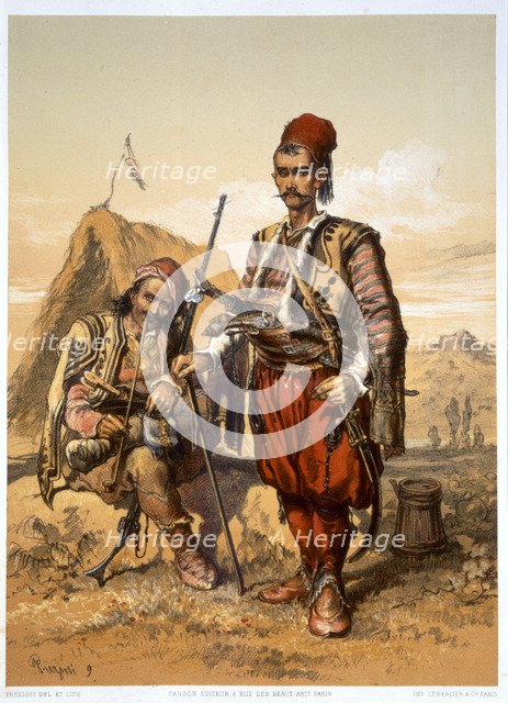 Turkish foot soldiers in the Ottoman army, 1857. Artist: Amadeo Preziosi
