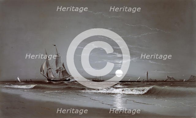 Entrance to Harbor—Moonlight, 1881. Creator: David Johnson Kennedy.