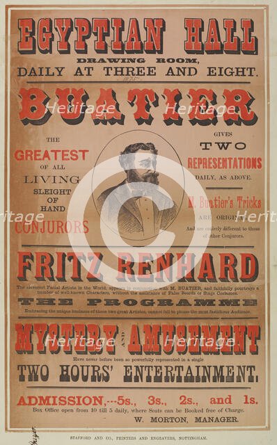 Buatier and Fritz Renhard at the Egyptian Hall, 1875. Creator: Unknown.