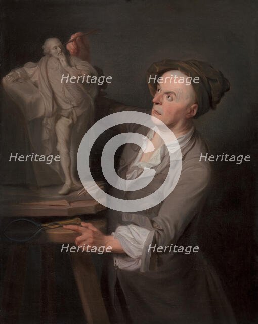 Louis-Francois Roubiliac Modelling His Monument to Shakespeare, between 1760 and 1761. Creator: Adrien Carpentiers.