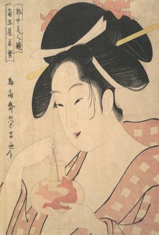 Wakamurasaki of the Kadotamaya, ca. 1800. Creator: Chokosai Eisho.