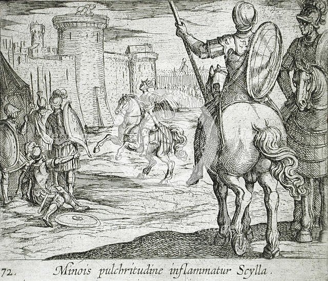 Scylla Watching Minos from the Castle Walls, published 1606. Creators: Antonio Tempesta, Wilhelm Janson.