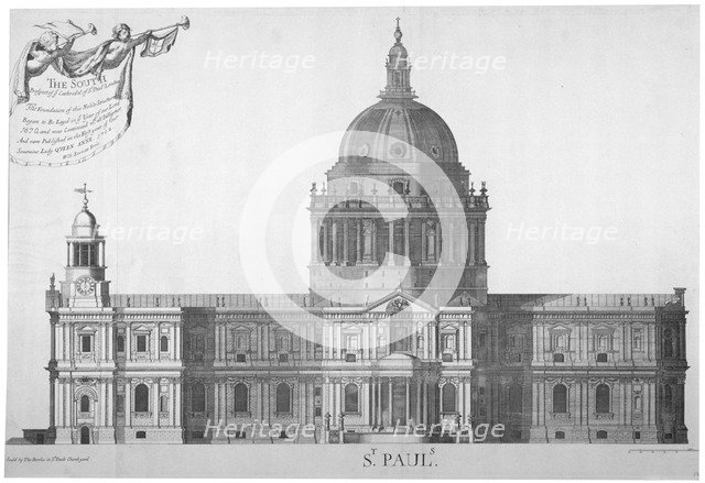 South elevation of St Paul's Cathedral, City of London, 1702.                                        Artist: William Emmett