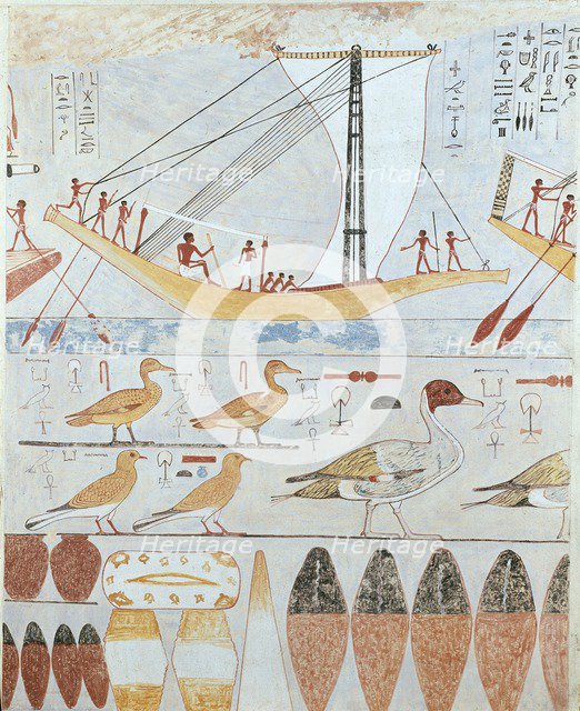 Copy of wall painting from a private tomb of Kaemankh, (III, 295), 20th century. Artist: Anna (Nina) Macpherson Davies.