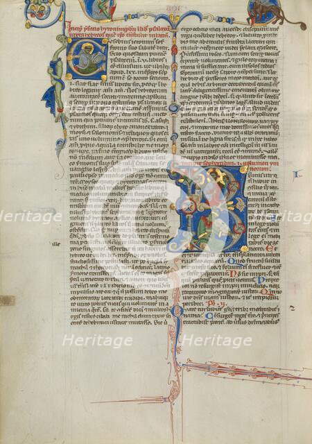 Initial E: Monk Reading: Initial B: Christ with David Playing the Harp; Abbey Bible, about 1250-62. Creator: Unknown.