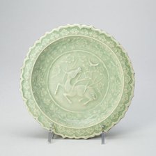 Foliate Dish with Bovine (Xiniu) Gazing at a Crescent Moon, Yuan dynasty (1279-1368), late 13th cent Creator: Unknown.