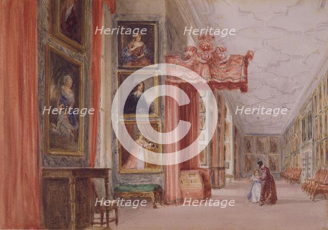 Interior of the Long Gallery, Hardwick Hall, Derbyshire, 1838. Creator: David Cox the Elder.