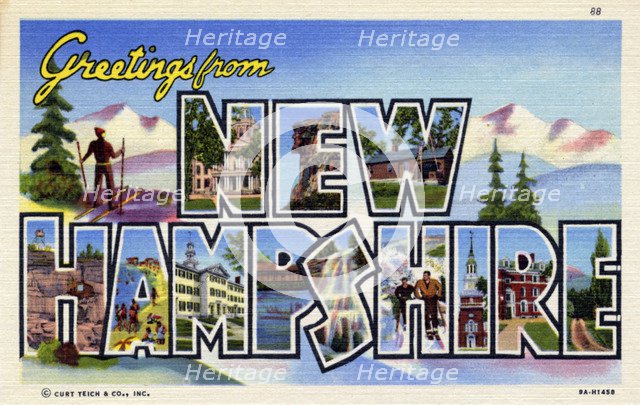 'Greetings from New Hampshire', postcard, 1939. Artist: Unknown