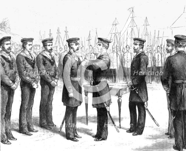 ''Presentation of the Albert Medal to Mr. John Barber, by Admiral Sir William Dowell...', 1890. Creator: Unknown.