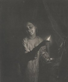 Young Woman Holding a Candle in a Bedchamber, 1690-1715., 1690-1715. Creator: Nicolaas Verkolje.