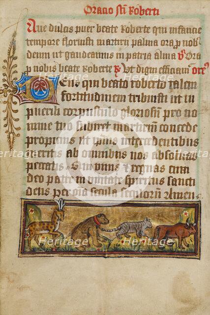 Prayer to Robert of Bury with Four Animals in Procession; Illustrated Vita Christi..., about 1480-14 Creator: Unknown.