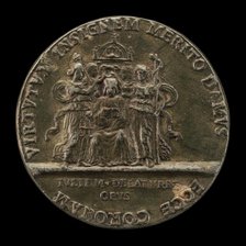 Daniele Renier Enthroned between Justice and Prudence [reverse], before 1534. Creator: Giulio della Torre.
