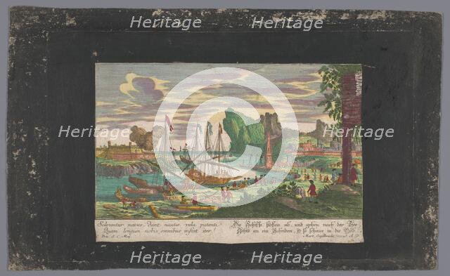 View of the departure of two ships, 1708-1756. Creators: Martin Engelbrecht, Anon.