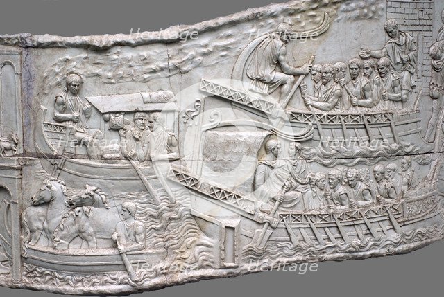 The Roman galleys. Relief detail of Trajan's Column, 1st-2nd century. Artist: Classical Antiquities  