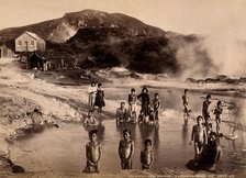 Whakarewrewa, New Zealand: a group of Maori people, thermal baths,..., c1880s. Creator: Unknown.