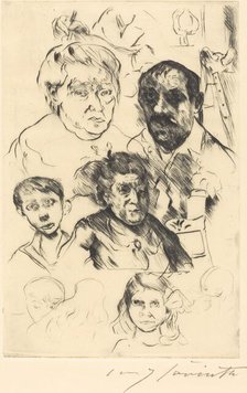 Verschiedene Köpfe und Selbstbildnis (Assorted Heads and Self-Portrait), 1915. Creator: Lovis Corinth.