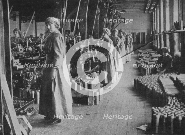 'Girl workers in a munitions factory', 1915. Artist: Unknown.