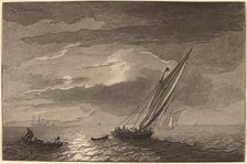 Seascape with Full Moon, 1779, published 1781. Creator: Cornelis Brouwer.