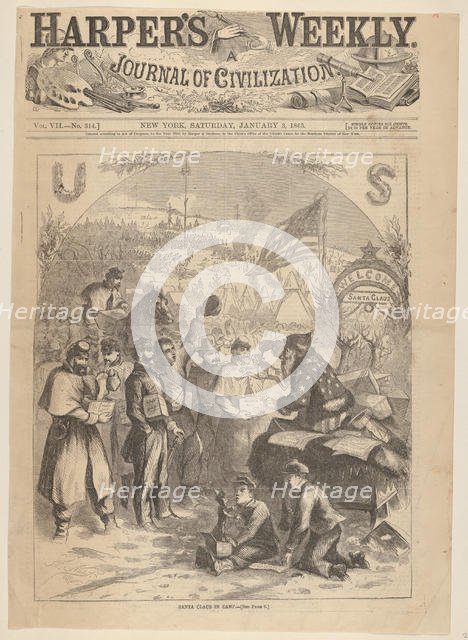 Santa Claus in Camp (from Harper's Weekly), January 3, 1863. Creator: Thomas Nast.