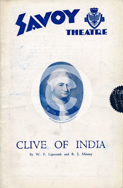 Clive of India programme for the Savoy Theatre, 1934. Artist: Unknown