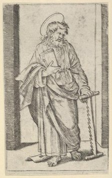 Saint Simon, a saw in his lowered left hand, from the series 'Piccoli Santi' (Sma..., ca. 1500-1527. Creator: Marcantonio Raimondi.