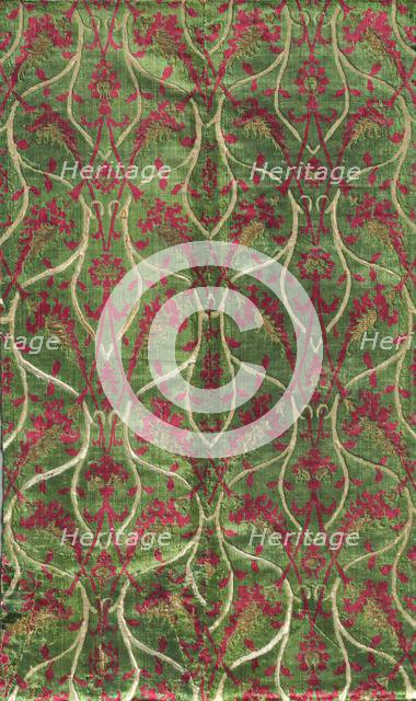 Two-colour Velvet with Gold in a Double Curved Lattice Pattern, 1450-1500. Creator: Unknown.