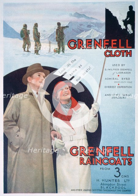 Advert for Grenfell cloth and raincoats, 1937. Artist: Unknown