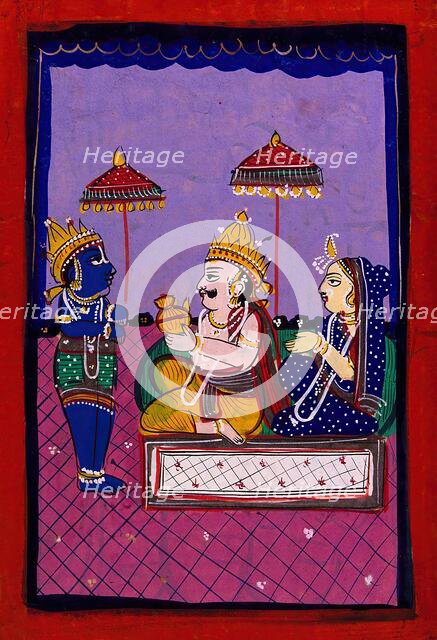 Vamana avatar: Vaman before King Bali and consort. Creator: Unknown.