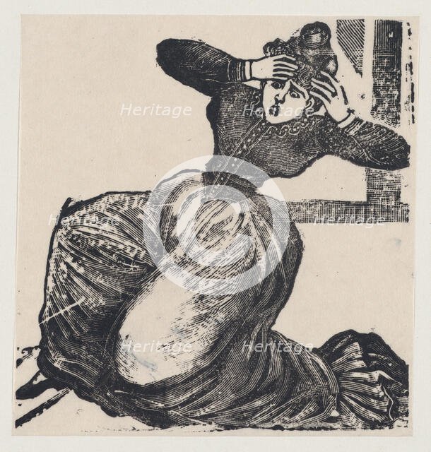 A gasping woman on the ground with her hands raised to her head, from a broadside entitled..., 1893. Creator: José Guadalupe Posada.
