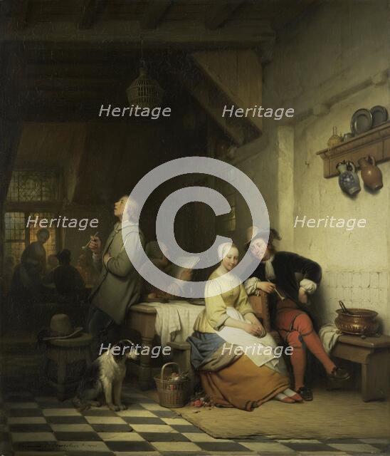 Interior of an Inn, with Figures in Seventeenth-Century Costume, 1848. Creator: Ferdinand De Braekeleer.