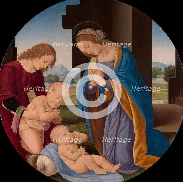 Madonna Adoring the Child with the Infant Saint John the Baptist and an Angel, Early 1490s. Creator: Lorenzo di Credi.