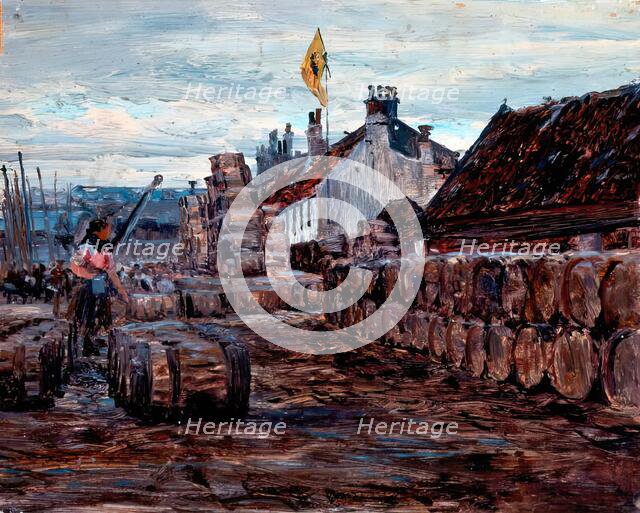 Stacking Salt Herring Barrels, Possibly Portsoy, c1870-1920. Creator: George Sherwood Hunter.