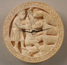 Game Piece with Hercules Throwing Diomedes to His Man-Eating Horses, German, ca. 1150. Creator: Unknown.