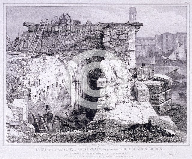 London Bridge (old), London, 1832. Artist: Edward William Cooke