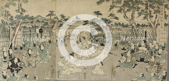 Sisters Avenging their Father's Death (from Kabuki Play 'Shiraishi'), between c1820 and c1830. Creator: Ikeda Eisen.