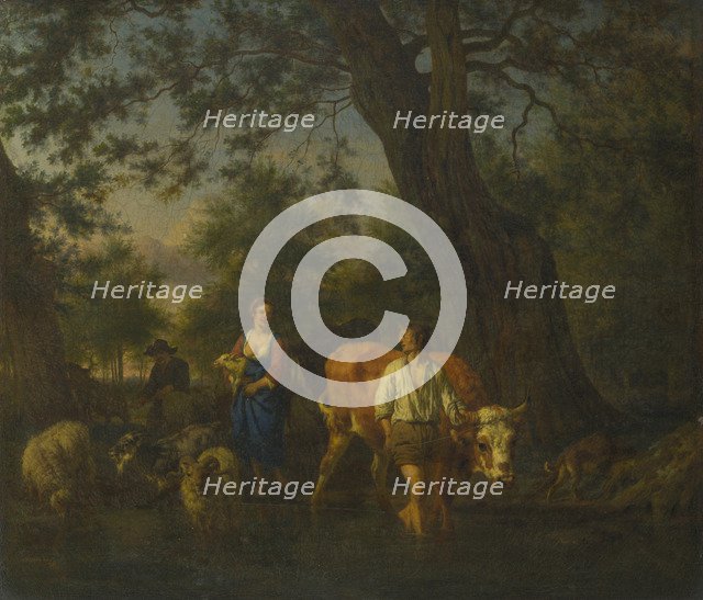 Peasants with Cattle fording a Stream, ca 1662. Artist: Velde, Adriaen, van de (1636-1672)