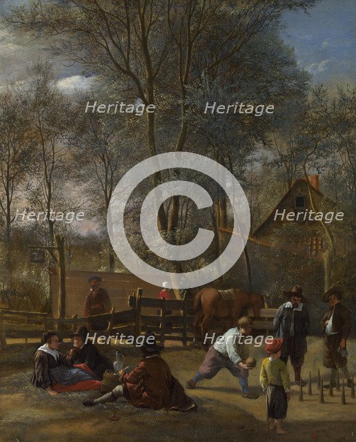Skittle Players outside an Inn, ca 1663. Artist: Steen, Jan Havicksz (1626-1679)